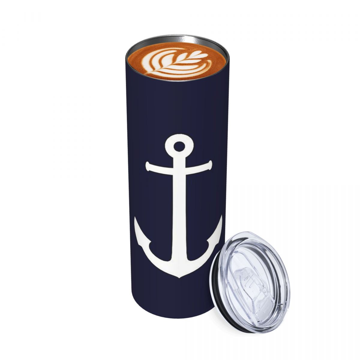 Tumbler 20Oz White - Beyaz Çapa Desenli Lacivert Paslanmaz Çelik