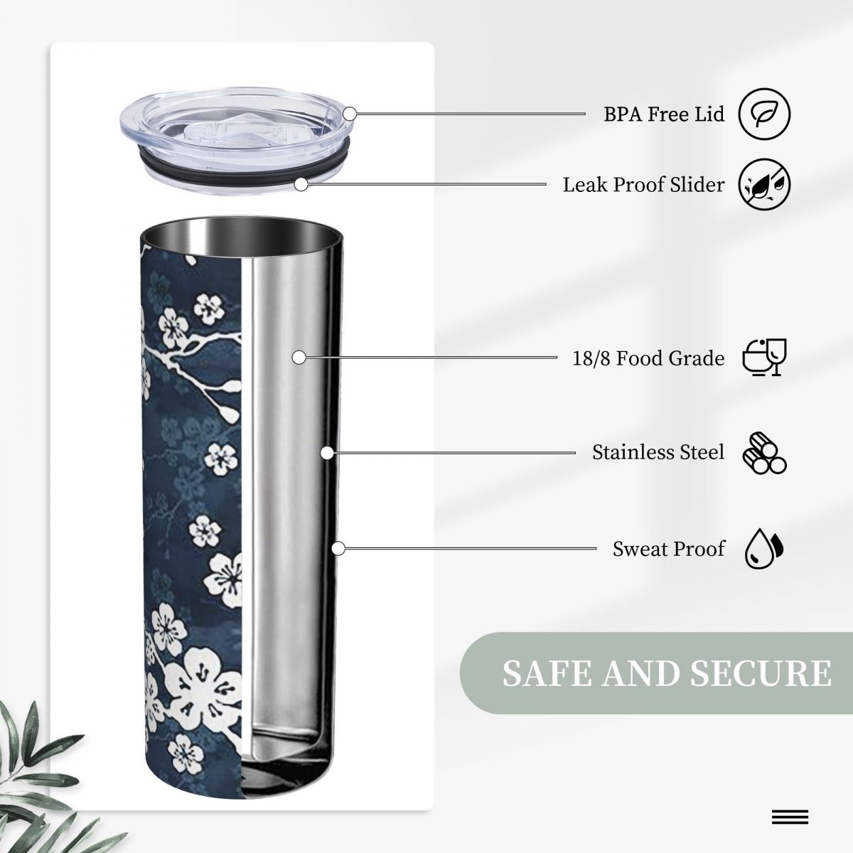 Lacivert ve Beyaz Kiraz Çiçeği - Tumbler 20Oz White incelemesi ve fiyatı